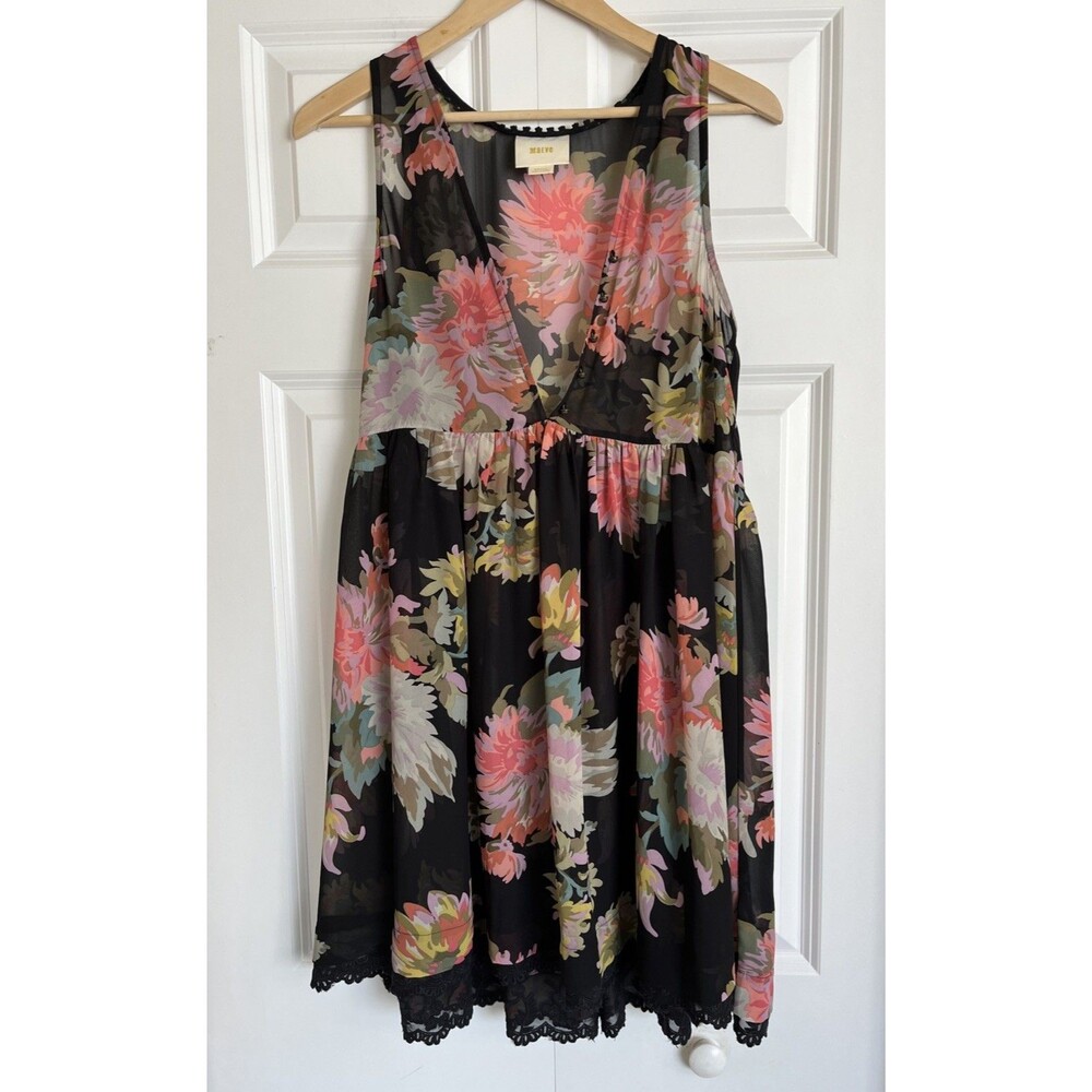 Maeve Anthropologie Violette Floral Chiffon Mini Dress Sheer Size S Sleeveless - Picture 1 of 11